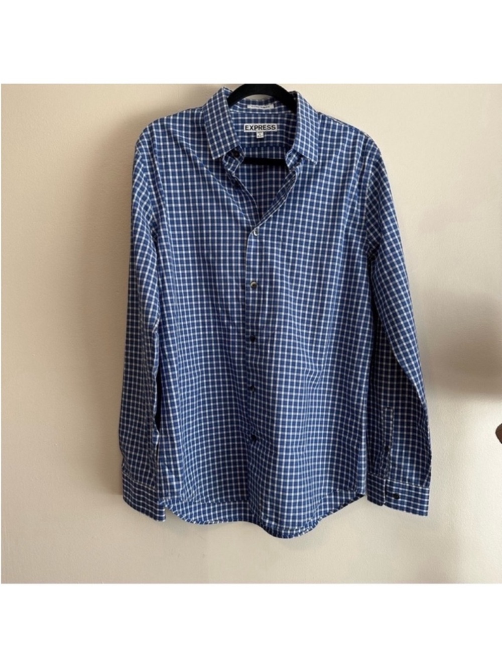 Express Blue and White Check Button-Down Shirt Size 16-16.5